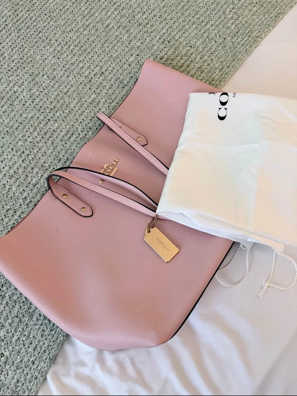 Coach Pink Pebbled Leather Tote with Gold Tag